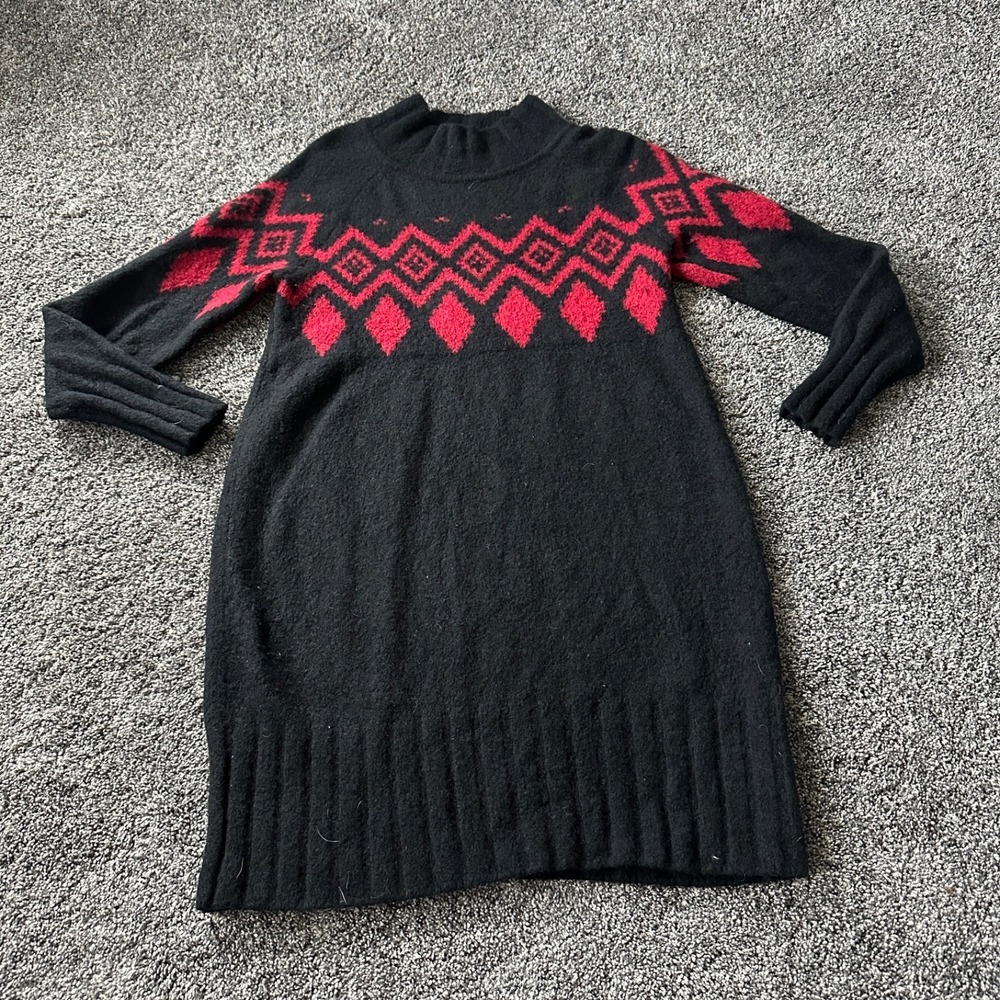 Banana Republic Sweater Dress Women's M Black Red Isle Wool Blend Long Luxury‎